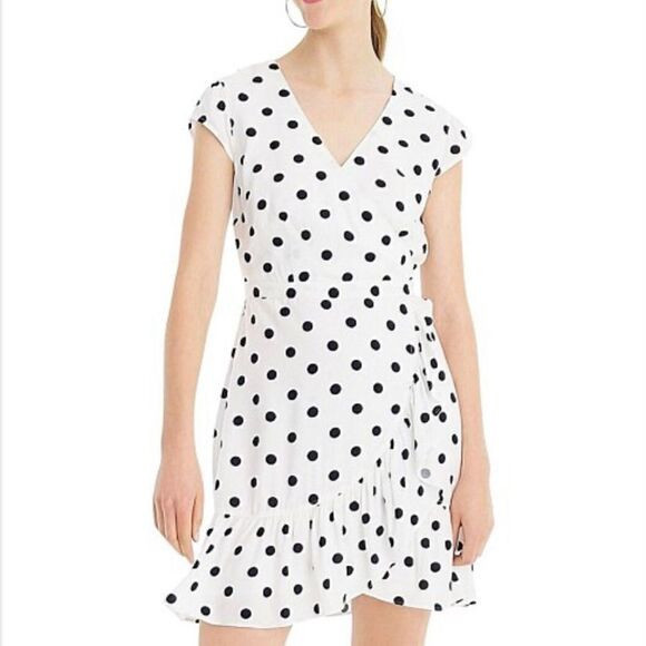 J. Crew White & Black Polka Dot Ruffle Front Dress Size 8 Tall | Poshmark