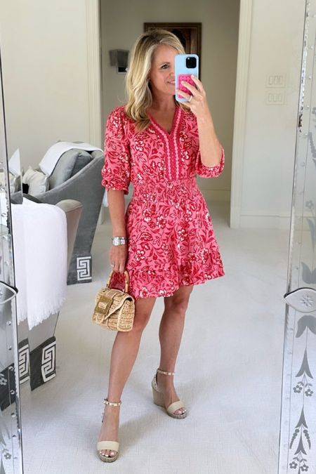 Hot pink and red three-quarter sleeve, mini dress with lace medallion detailing
Run true to size 
I’m 5’2” tall and wearing XS 
It is available  XS-XXXL
UNDER $100
Perfect, for, Graduation, wedding, shower, date night and any spring event

#LTKstyletip #LTKSeasonal #LTKover40