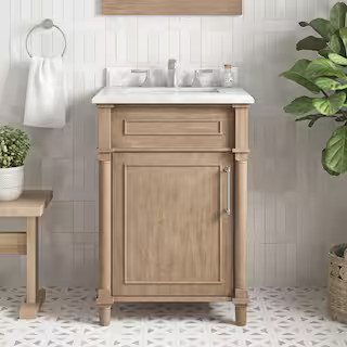 Home Decorators Collection Aberdeen 24 in. Single Sink Antique Oak Bath Vanity with Carrara Marbl... | The Home Depot