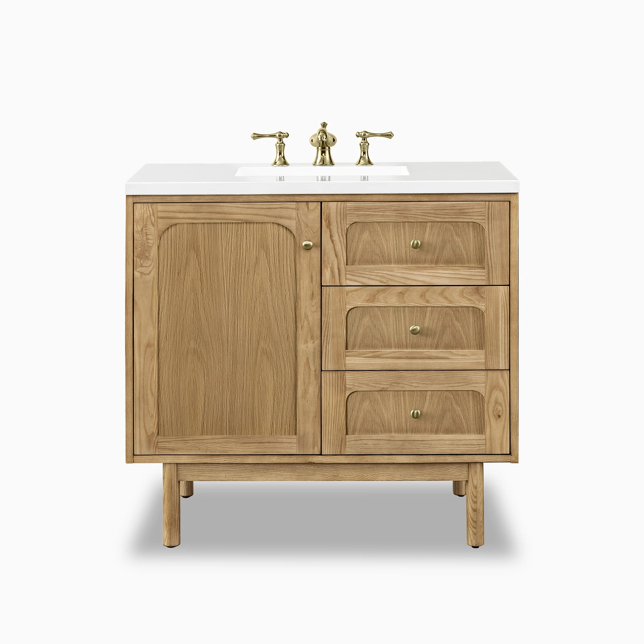 Abigail 36" Single Vanity in Light Natural Oak with 3 cm White Zeus Quartz Top | Edward Martin