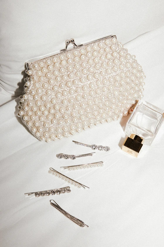 Brilliant Energy White and Silver Pearl Beaded Clutch | Lulus