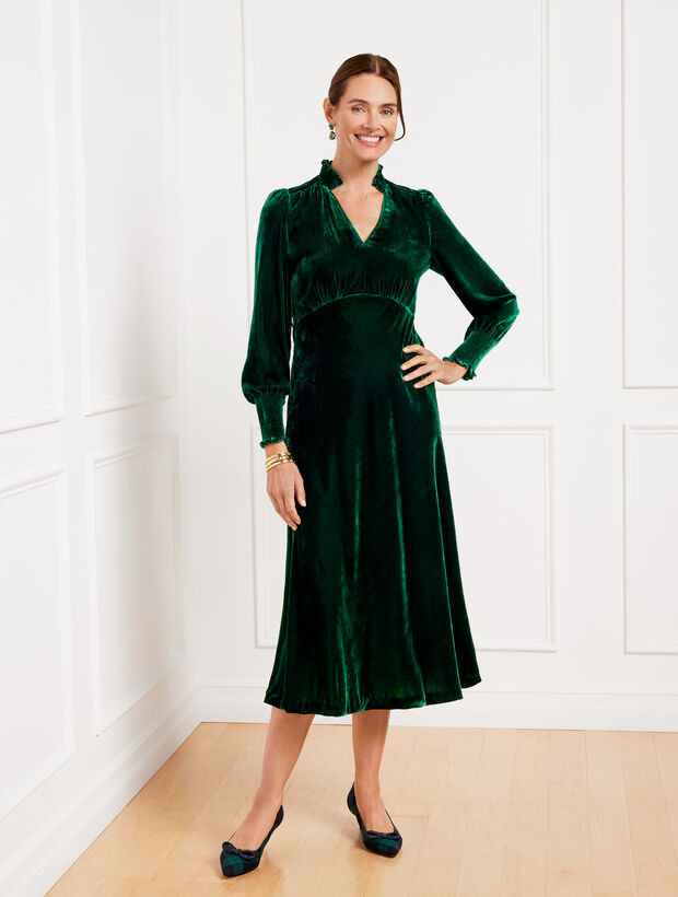 Effortless Velvet Smocked Midi Dress | Talbots