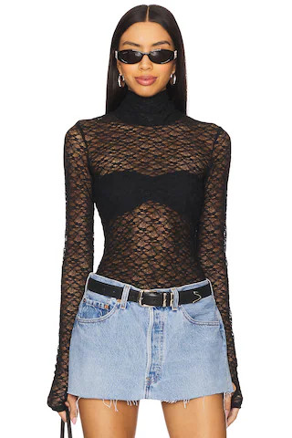 Zadie Texture Lace Top in Noir | Revolve Clothing (Global)