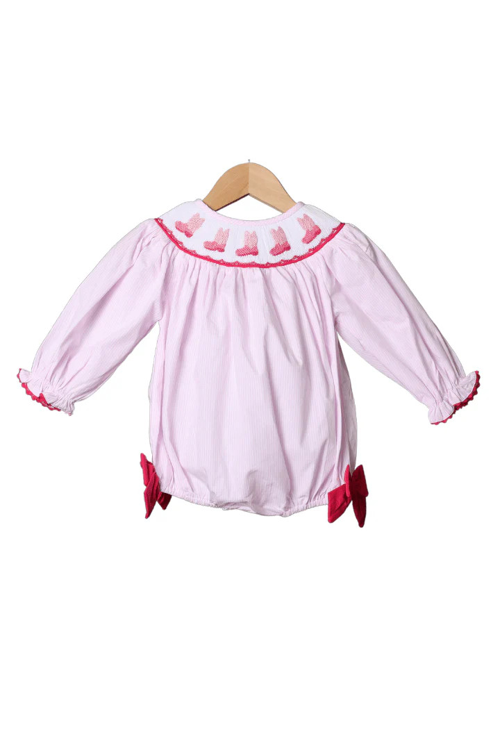 Smocked Cowboy Boots Pink Long Sleeve Bubble | The Smocked Flamingo