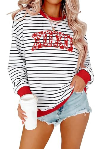 ASTANFY Valentines Sweatshirts Women Valentines Day Sweater Embroidered Love Heart Sweatshirt Cute Oversized Lover Shirt | Amazon (US)