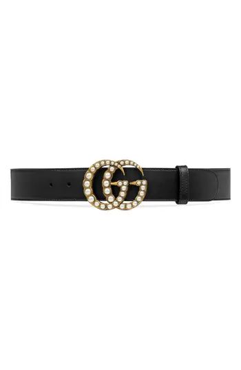Women's Gucci Imitation Pearl Double-G Leather Belt | Nordstrom