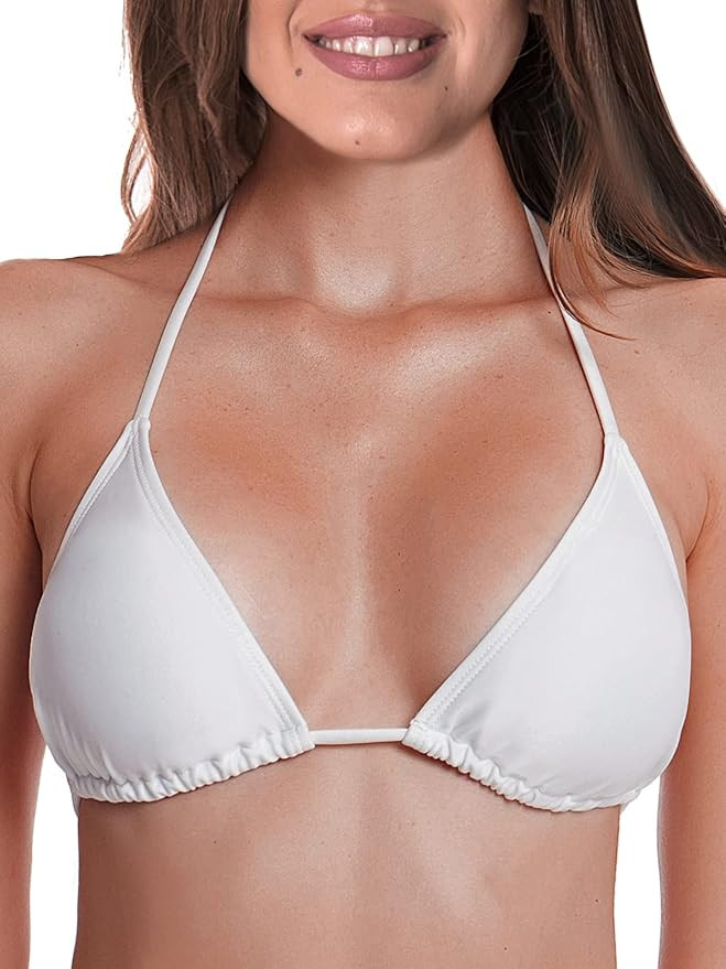 Ocean Blues Women's Light-Support String Bathing Suit Triangle Bikini Top (Medium, White) | Amazon (US)