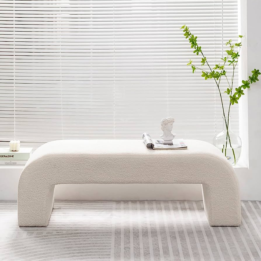 QQXX Modern Velvet Bench,Rectangular Coffee Table,Fuzzy Sherpa Upholstered Ottoman Bench,Faux Fur... | Amazon (US)