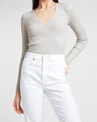 Fitted Ribbed V-Neck Sweater | Express