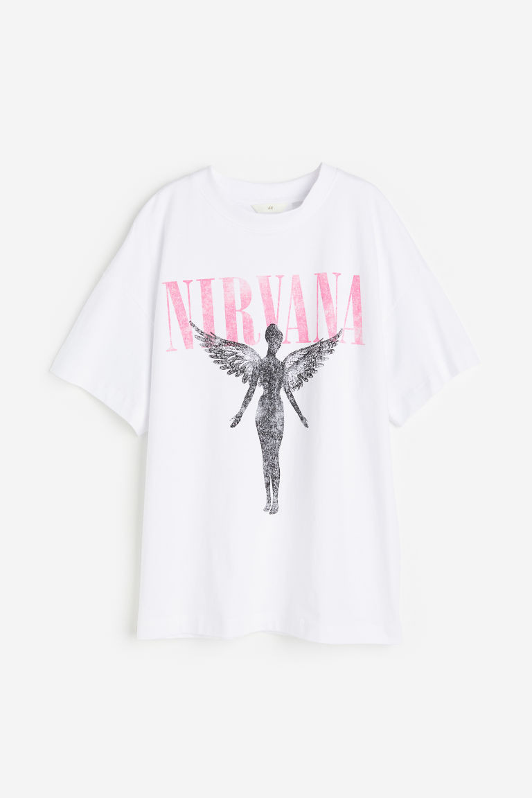 H & M - Long Printed T-shirt - White | H&M (US + CA)