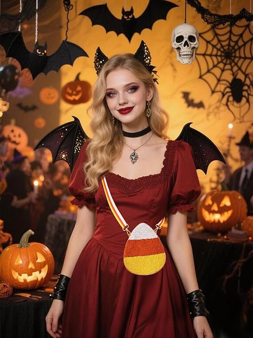 Halloween Purse for Women Beaded Pumpkin Boo Ghost Candy Corn Crossbody Shoulder Bag Halloween Co... | Amazon (US)