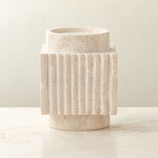 Tycho White Travertine Taper Candle Holder Large + Reviews | CB2 | CB2