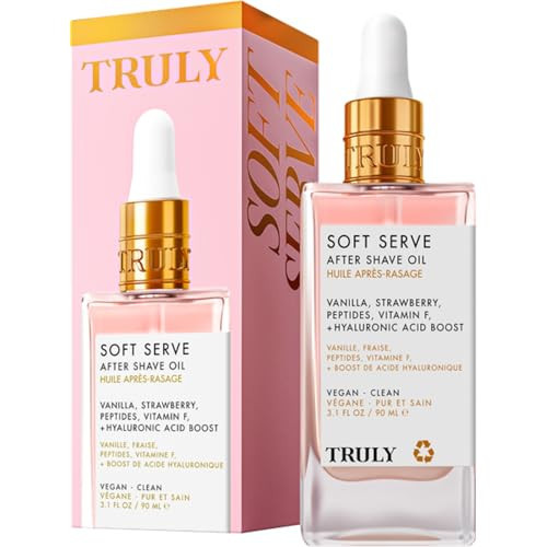 Truly Beauty Soft Serve After Shave Oil | Hydrating Treatment for Ingrowns & Irritation | Peptides, Hyaluronic Acid & Strawberry Extract | Soothes & Smooths Skin | Strawberry Vanilla Scent (3.1 Fl Oz) | Amazon (US)