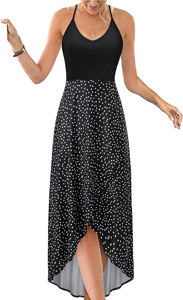 KILIG Women's V Neck Sleeveless Casual Summer Sundresses Asymmetrical Patchwork Floral Maxi Dresses | Amazon (US)