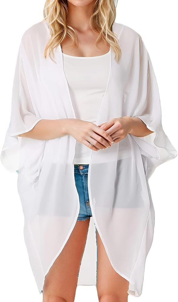 Moss Rose Women's Beach Kimono Coverup Sheer Chiffon Cover Ups, Casual Loose Open Front Cardigan ... | Amazon (US)