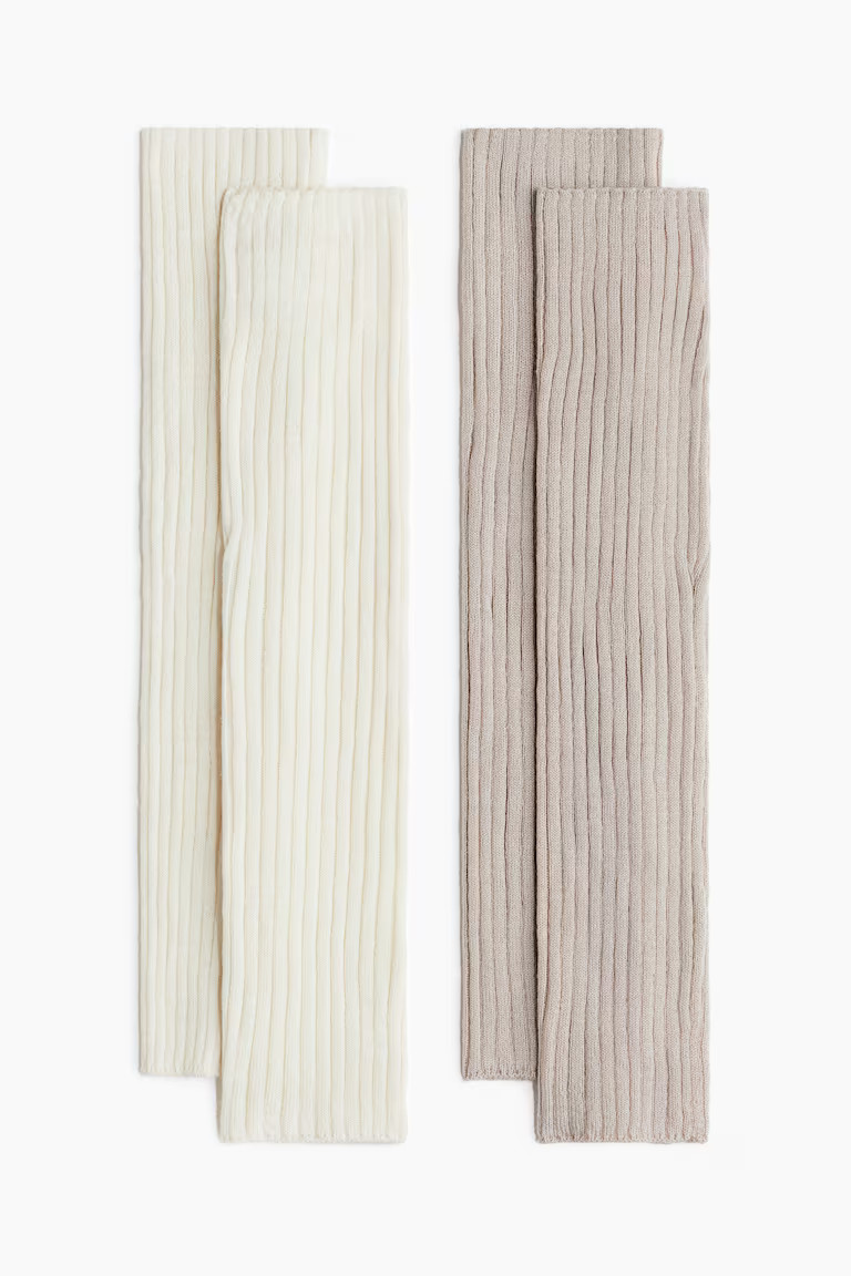 2-pack rib-knit leg warmers - Greige/Cream - Ladies | H&M GB | H&M (UK, MY, IN, SG, PH, TW, HK)