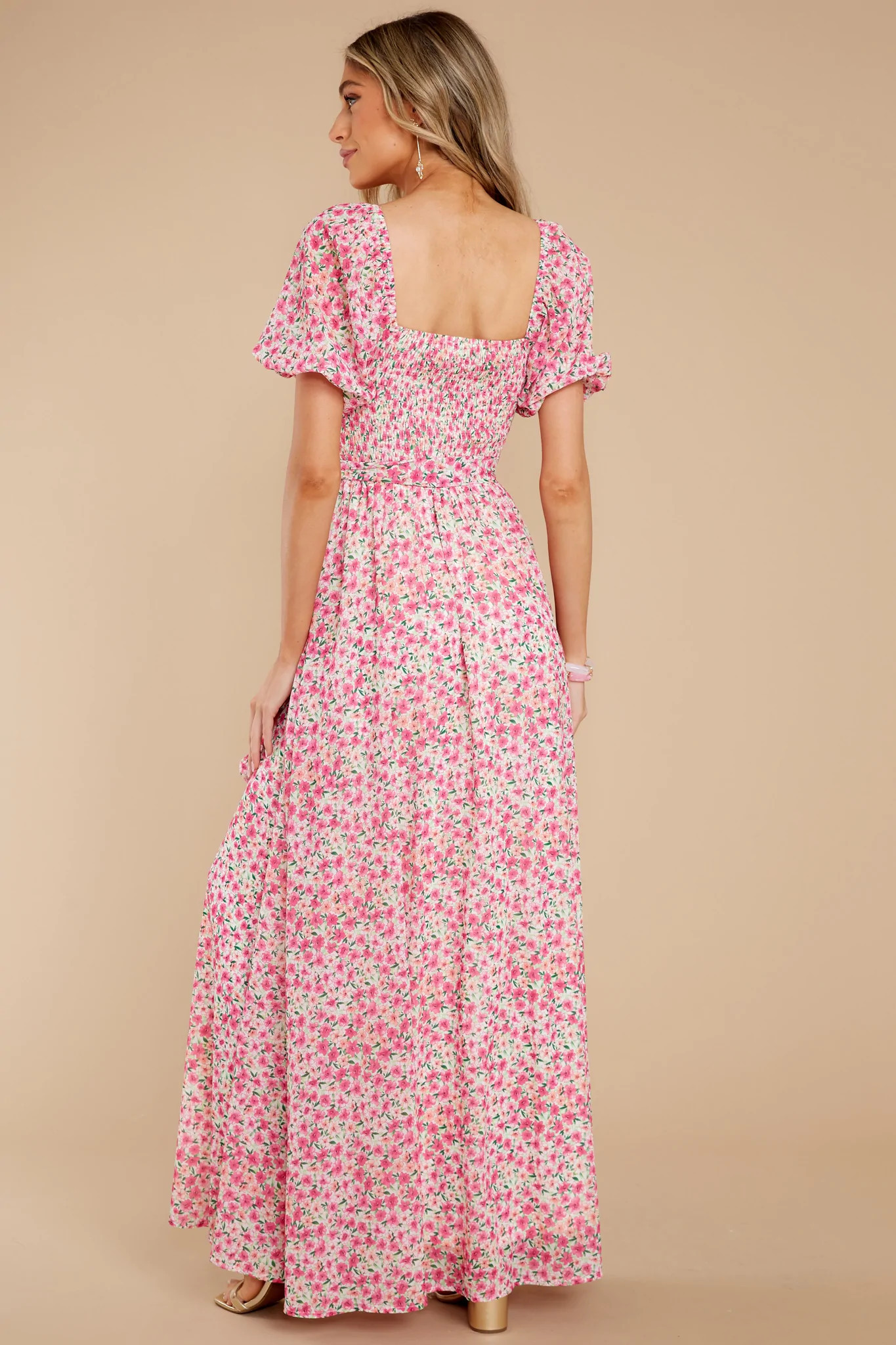 Showers Of Roses Pink Floral Print Maxi Dress | Red Dress 