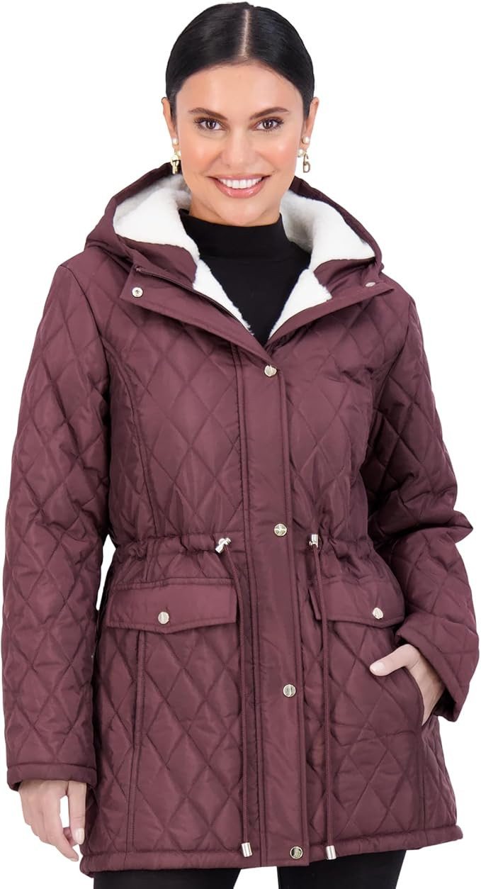 Jones NY Diamond-Quilted Jacket Anorak with Fur Lining - Winter Coats for Women, Black | Amazon (US)
