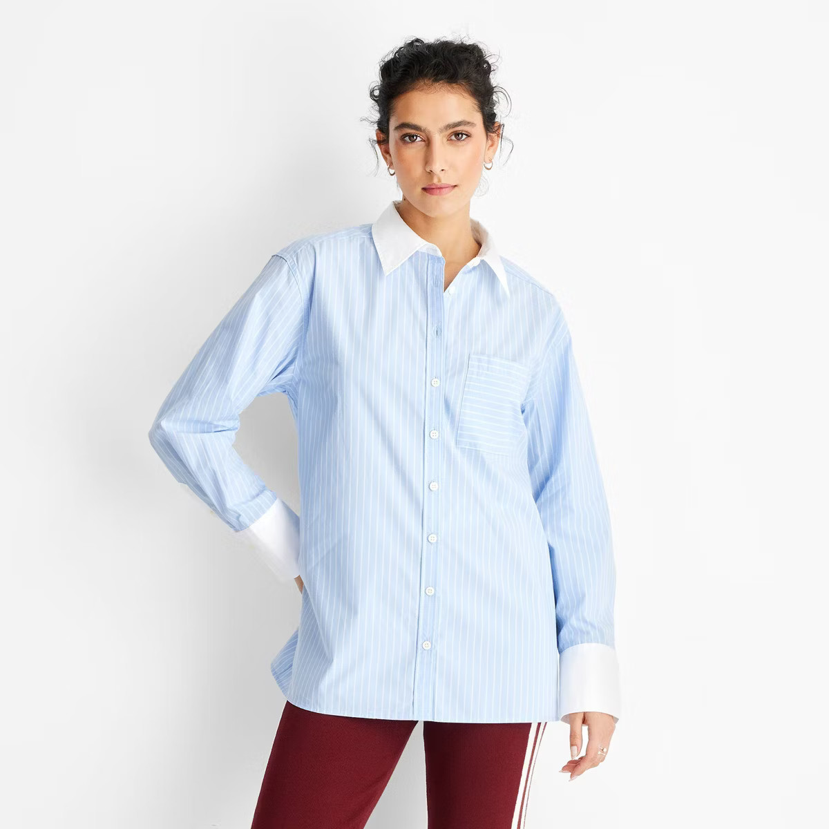 Women's Long Sleeve Oversized Button-Down Shirt - Future Collective Light Blue Striped | Target