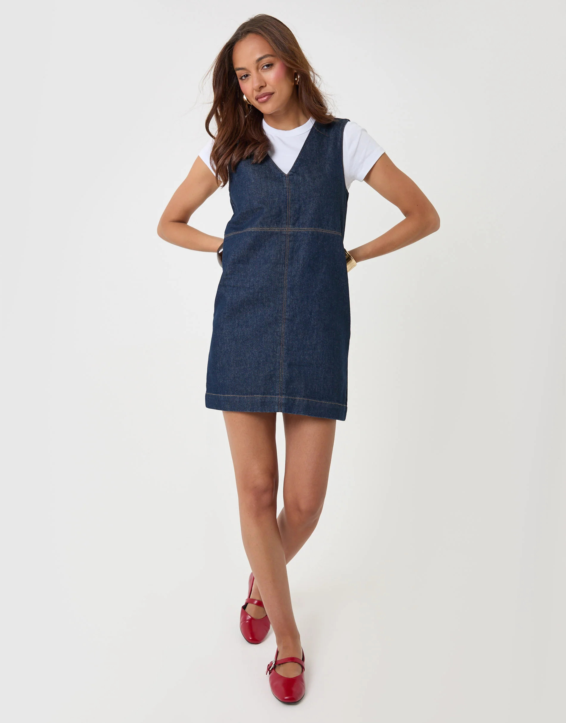 Denim V-Neck Mini Dress in Indigo | Threadbare UK