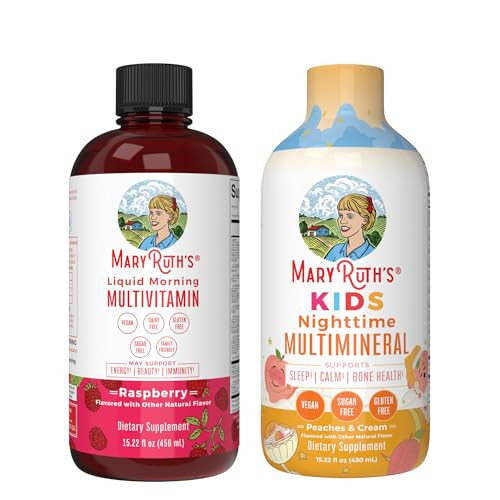 MaryRuth's Kids Nighttime Multimineral (Peaches & Cream) and Morning Multivitamin (Raspberry) | Clean Label Project Verified® | Vitamins for Sleep, Beauty, & Overall Wellness | Vegan, Gluten Free | Amazon (US)