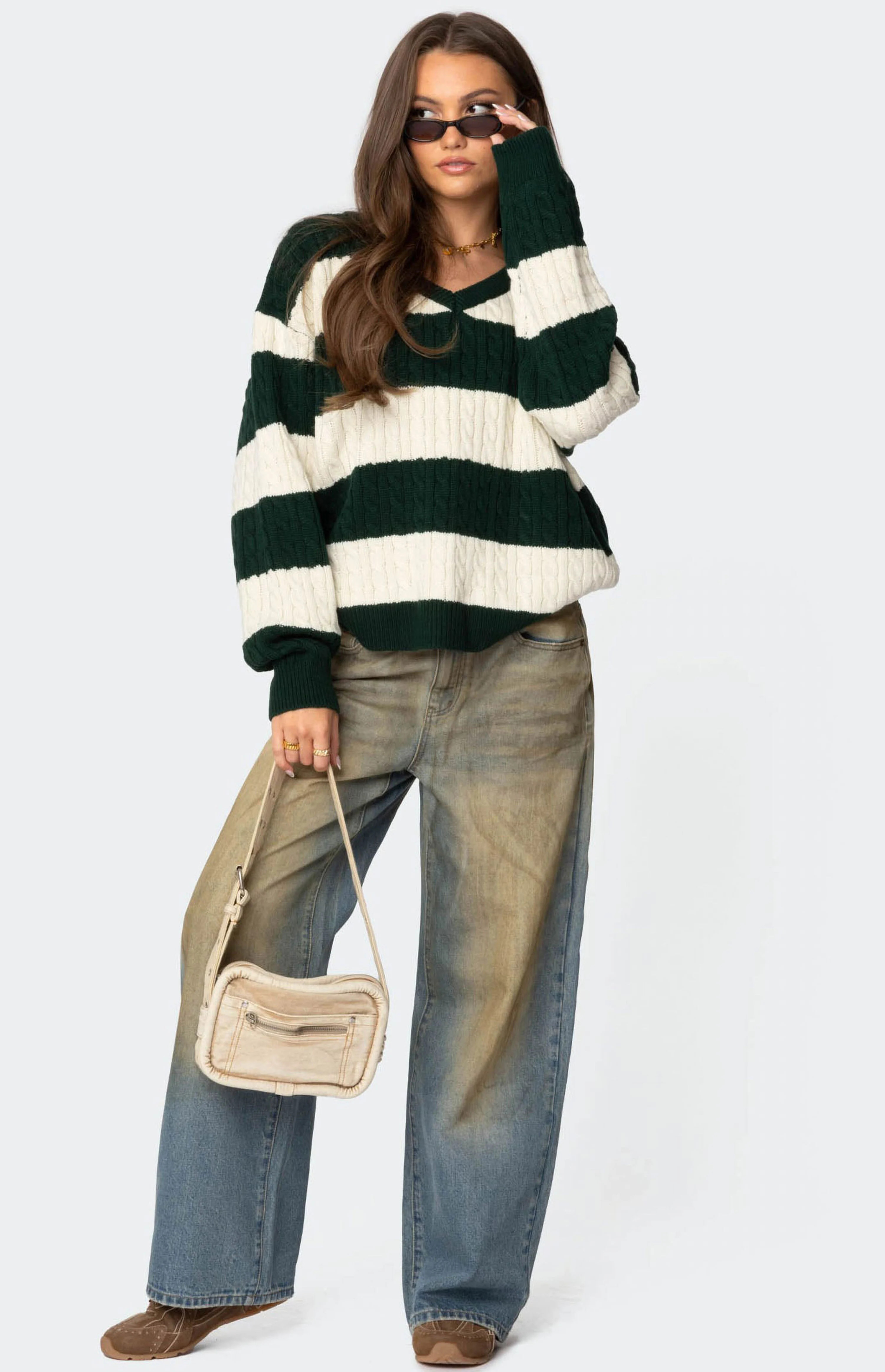 Edikted Oversized Striped Cable Knit Sweater | PacSun