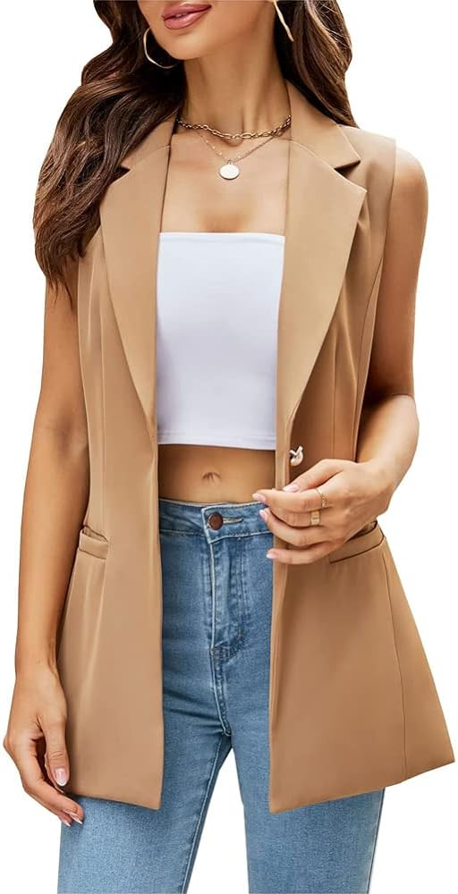Kedera Women's Long Sleeveless Duster Trench Vest Casual Lapel Office Blazer Jacket | Amazon (US)