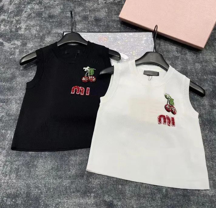 Women's Tanks Camis miu New cherry MM knitted alphabet embroidery Bust 72 length 42 A112 | DHGate