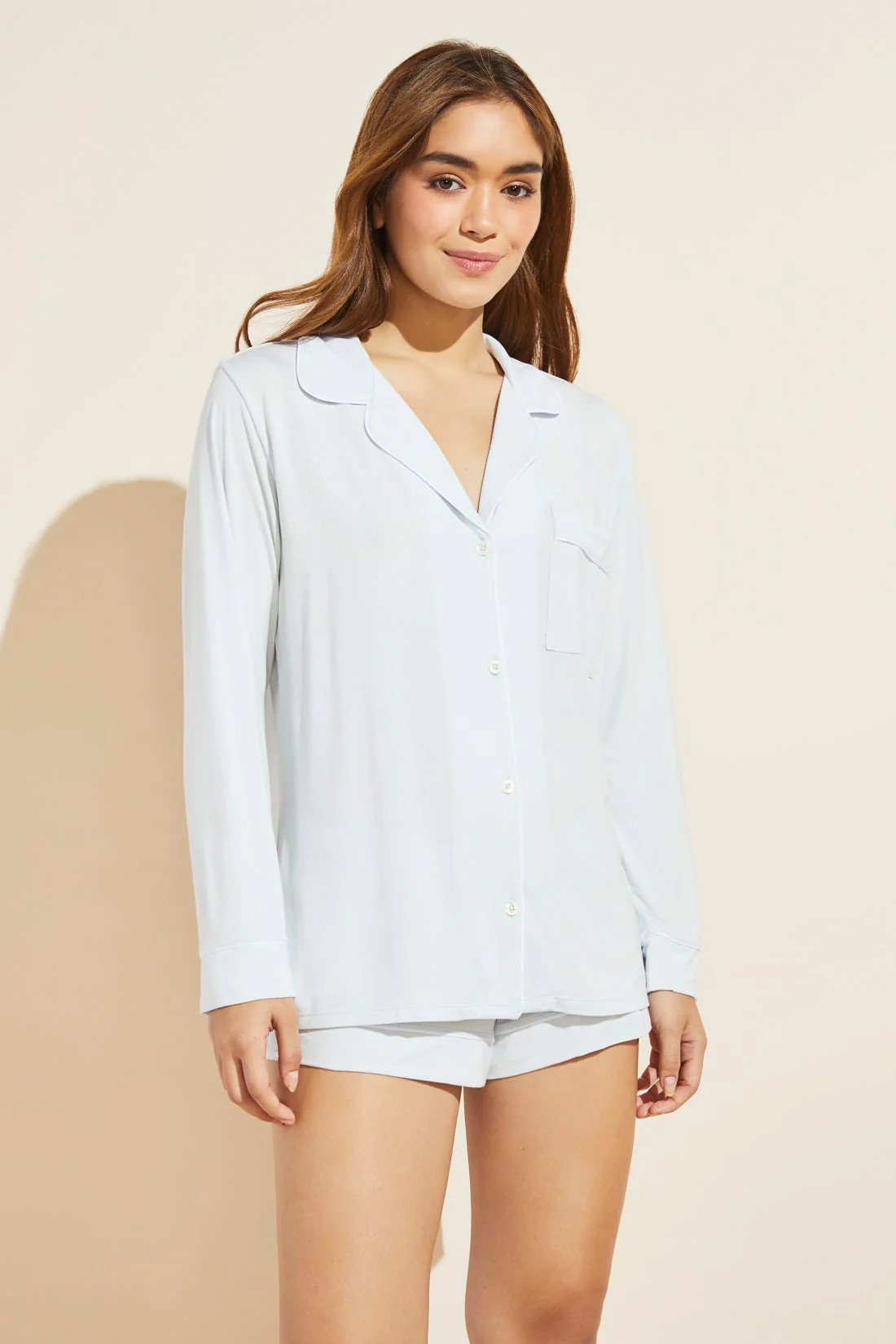 Gisele TENCELâ¢ Modal Long Sleeve & Shortie Short PJ Set - Water Blue/White | Eberjey