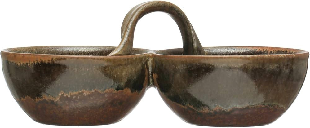 Creative Co-Op Stoneware Appetizer 2 Sections and Handle, Brown Reactive Glaze Dish | Amazon (US)