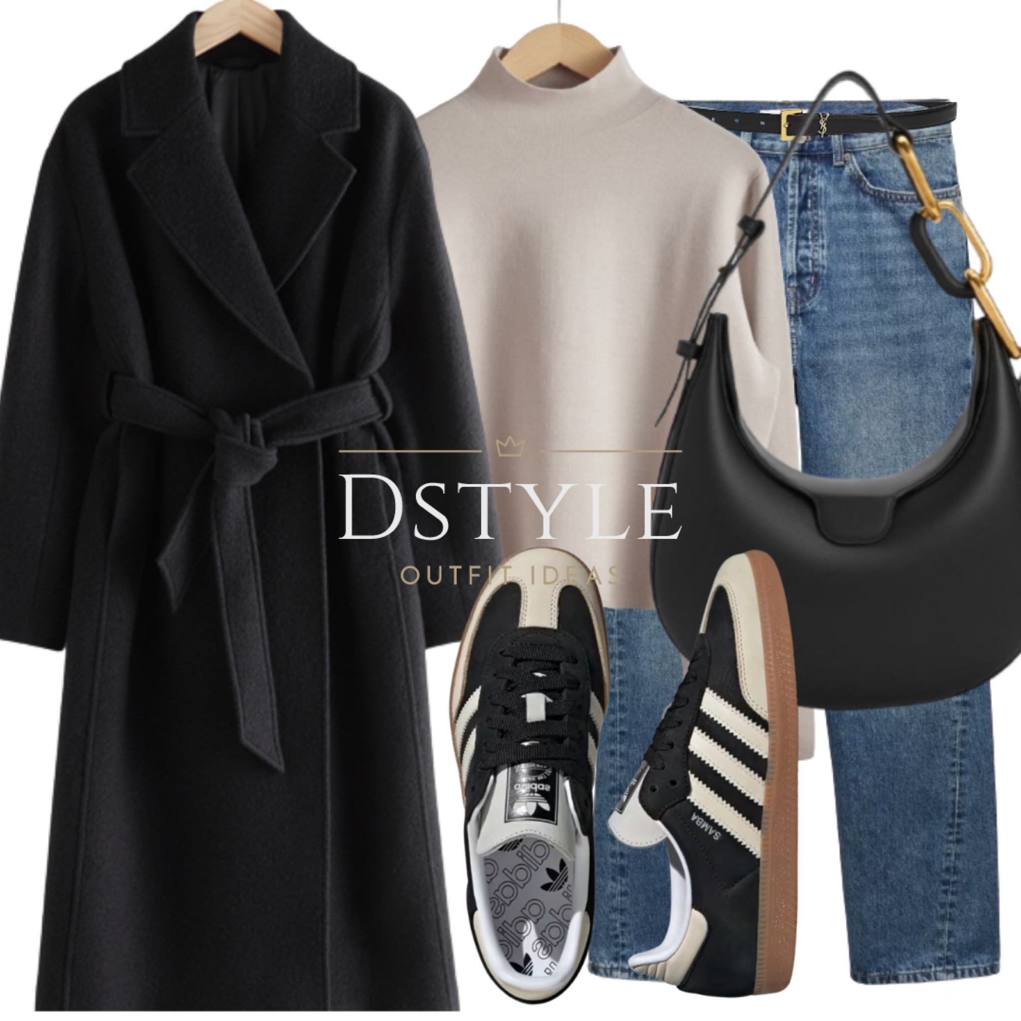 Effortless elegance in earthy tones: Mole turtleneck jumper, straight jeans, a chic black belted wool coat, paired with matching Adidas Samba and a sleek black moon bag. 🌙🖤 #FallFashion #CasualChic

#LTKfindsunder50 #LTKworkwear #LTKshoecrush