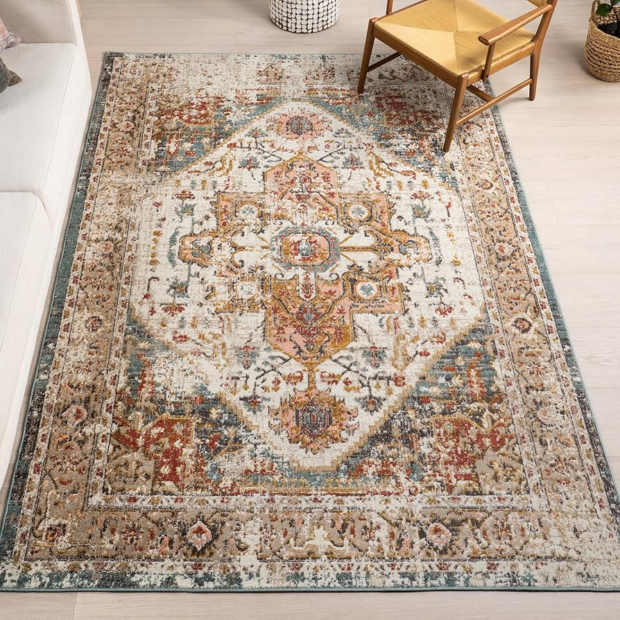 nuLOOM 7x9 Justine Vintage Medallion Area Rug, Beige, Faded Persian Design, Stain Resistant, For ... | Amazon (US)