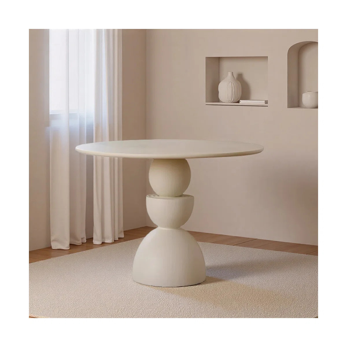 Modern Gentle Creamy White Thick Round Table | Wayfair North America