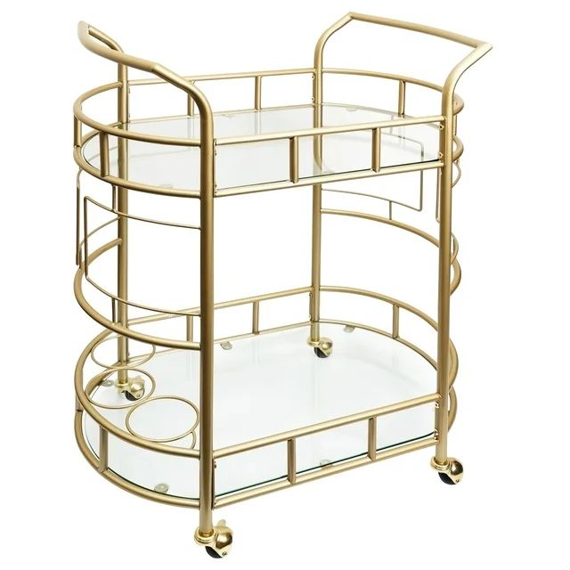 Better Homes & Gardens Fitzgerald Bar Cart with Matte Gold Metal Finish, 2-Tiers | Walmart (US)