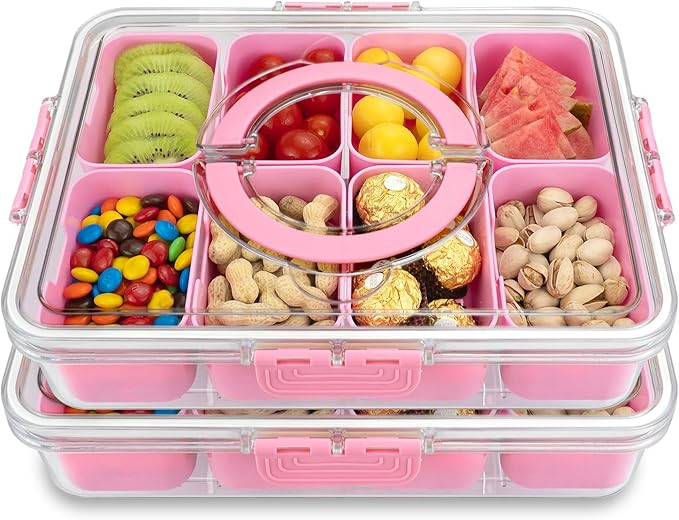 Divided Serving Tray with Lid and Handle,8 Compartments Snacks Box,Snack Fruit Tray,Veggie Tray,P... | Amazon (US)