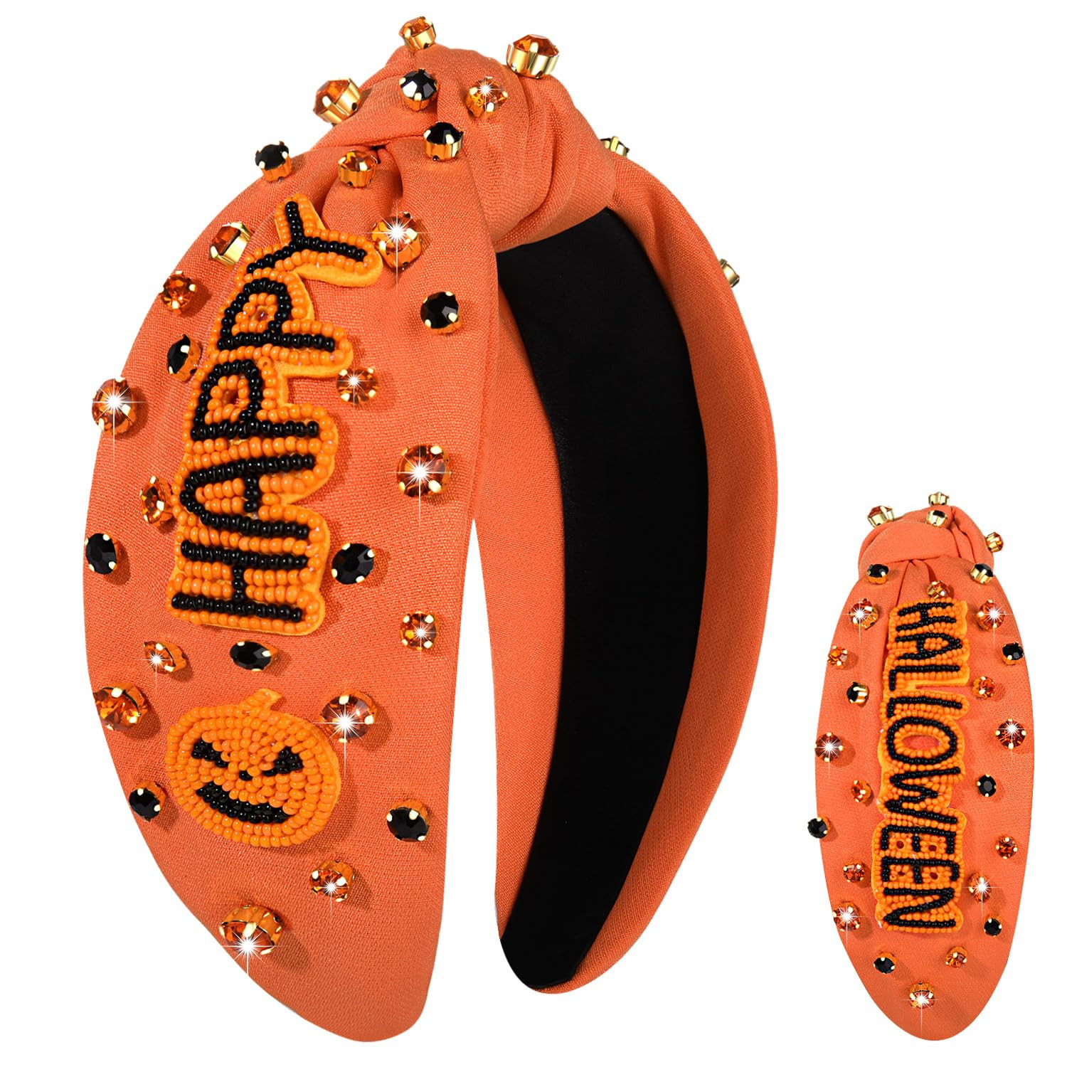 Halloween Headbands for Women Halloween Accessories Beaded Boo Pumpkin Ghost Headband Rhinestone Pearl Knotted Headbands | Amazon (US)