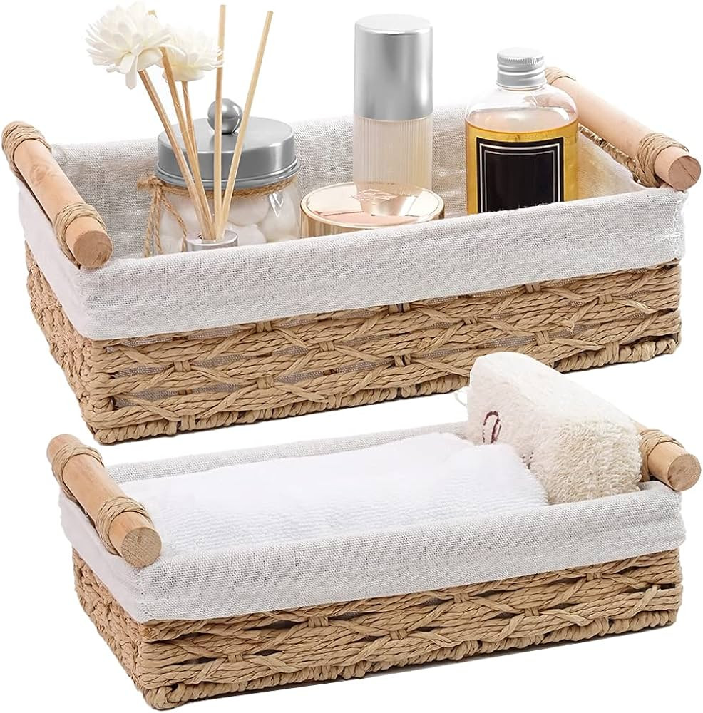 DUOER Round Paper Rope Storage Basket Wicker Baskets for Organizing with Handle Decorative Storag... | Amazon (US)