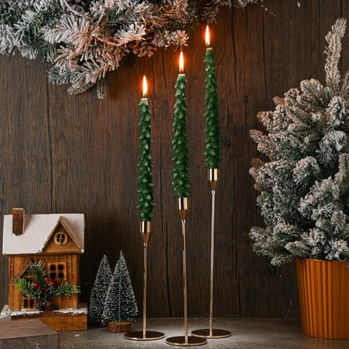 Conelist Christmas Tree Taper Candles with Holder Christmas Tree Shaped Candles Decorative for Table Centerpieces Candlestick Holder(3 Set,Modern) | Amazon (US)