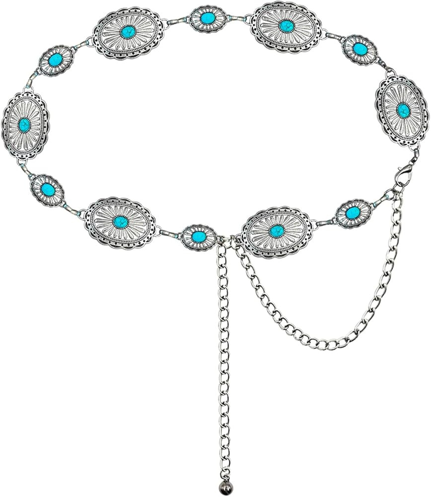 TOPACC Western Metal Concho Belt for Women Cowgirl Chain Belts for Dresses Jeans Country Concert ... | Amazon (US)