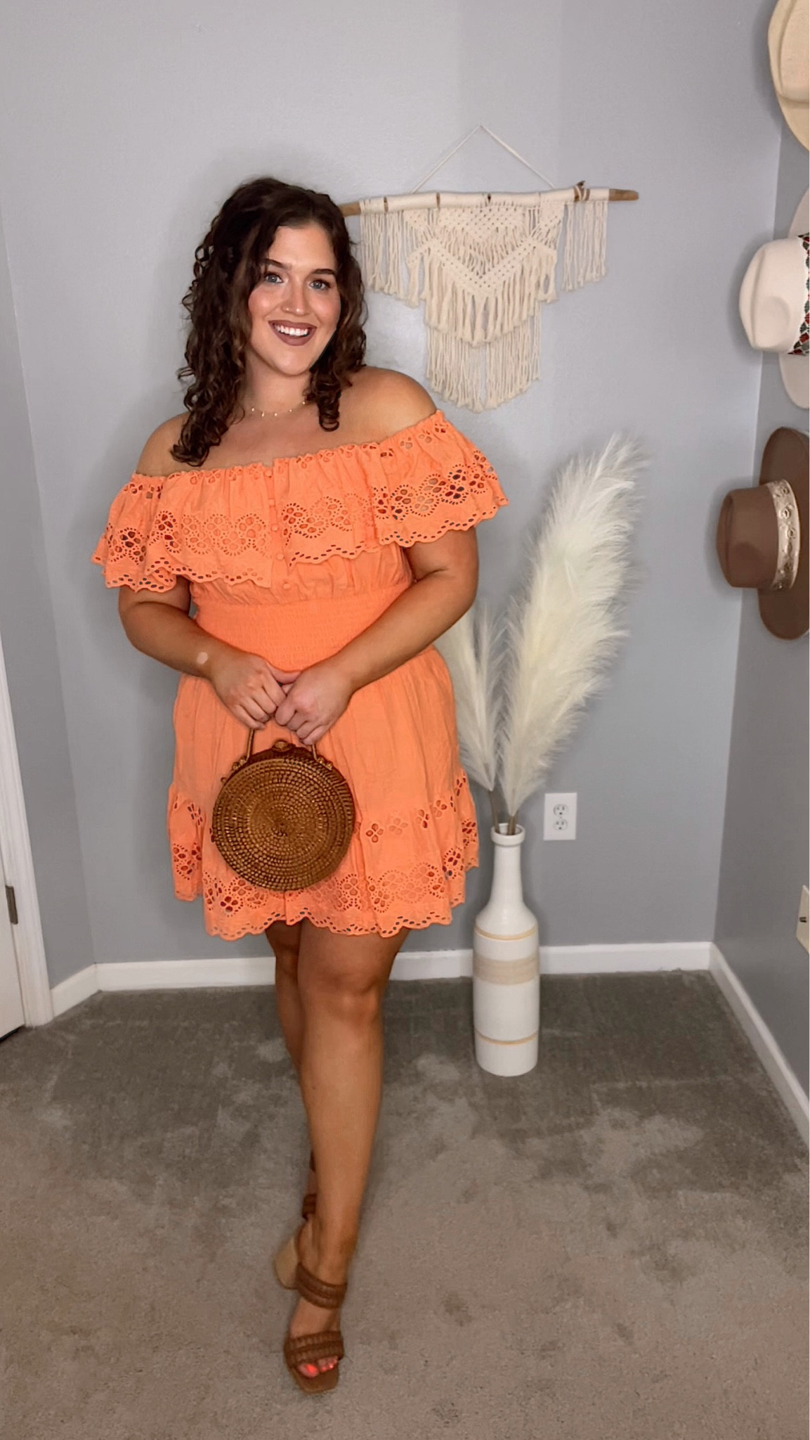 Mini off the shoulder eyelet orange dress 🍊🧡✨ Linked affordable midi version for under $40! 
Wearing a size XL in mini dress 
#midsizeoutfits #ootd #vacationoutfits #resortwear #minidress #eyelet #offtheshoulder #splurge #styleinspo 

#LTKSeasonal #LTKstyletip #LTKcurves