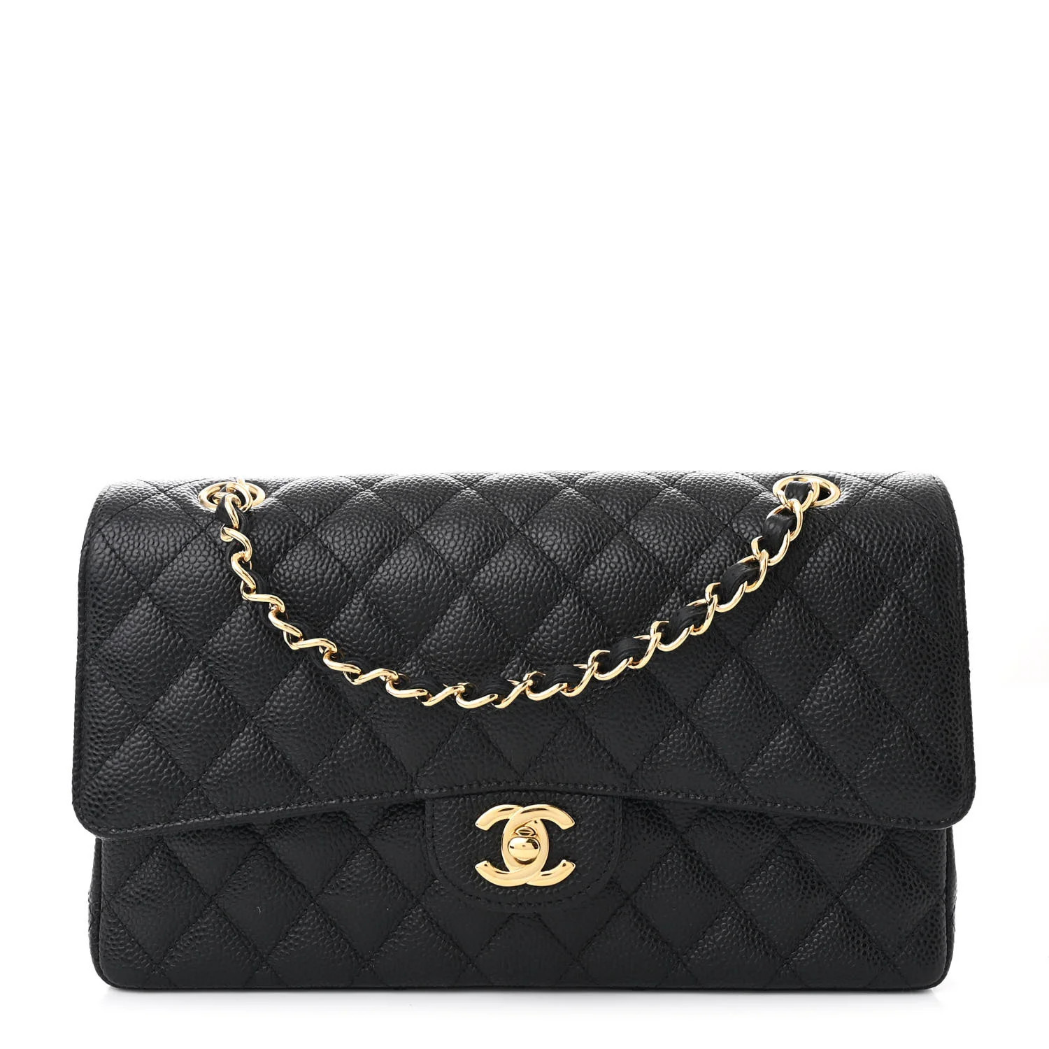 Caviar Quilted Medium Double Flap Black | FASHIONPHILE (US)