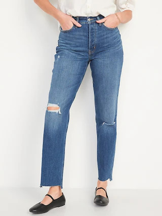 Curvy Extra High-Waisted Button-Fly Sky-Hi Straight Ripped Jeans for Women | Old Navy (US)