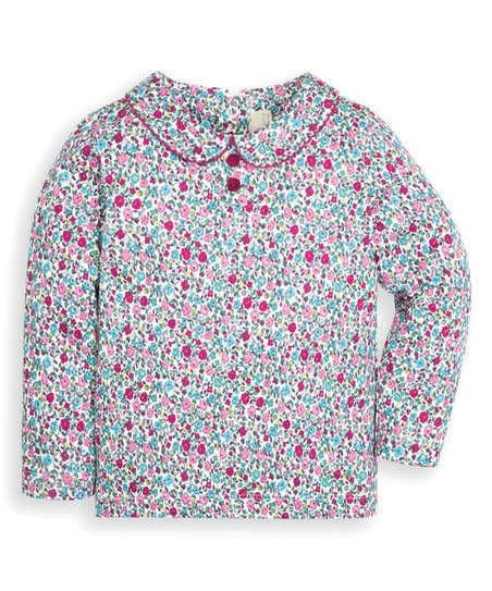 Blue & Fuchsia Floral Peter Pan-Collar Long-Sleeve Top - Infant | Zulily