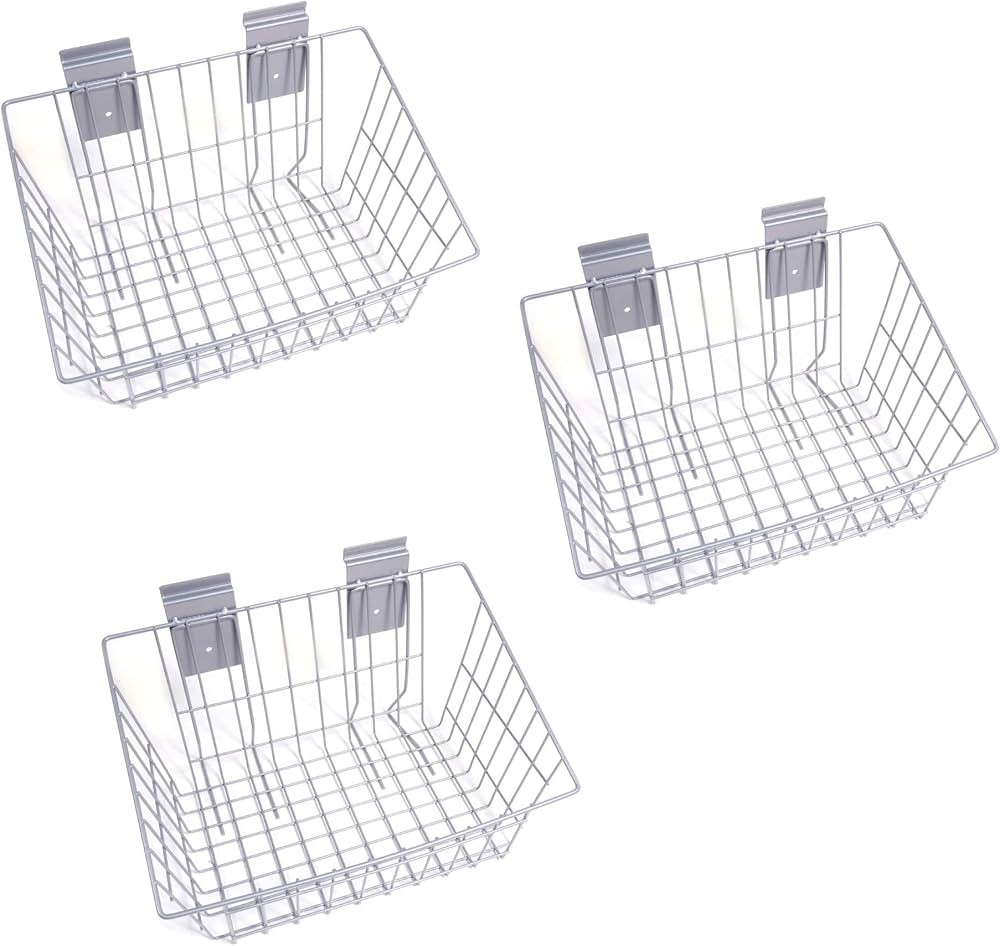 Crownwall Slatwall Steel 15" x 11" x 8" Medium Wire Basket - 3 Pack | Amazon (US)