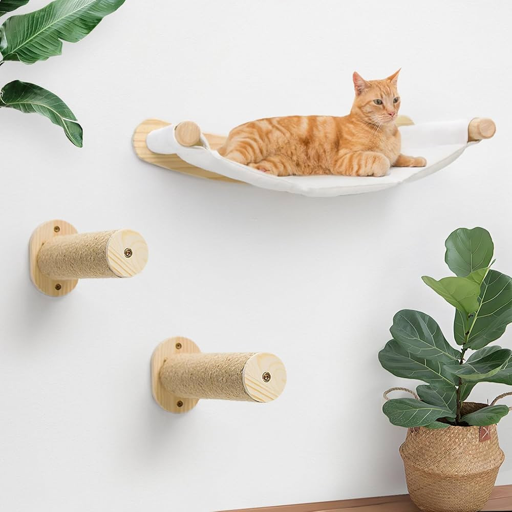 Cat Wall Hammock, Cat Climbing Shelves with 2 Steps, Wall Mounted Furniture Bed and Perches for C... | Amazon (US)