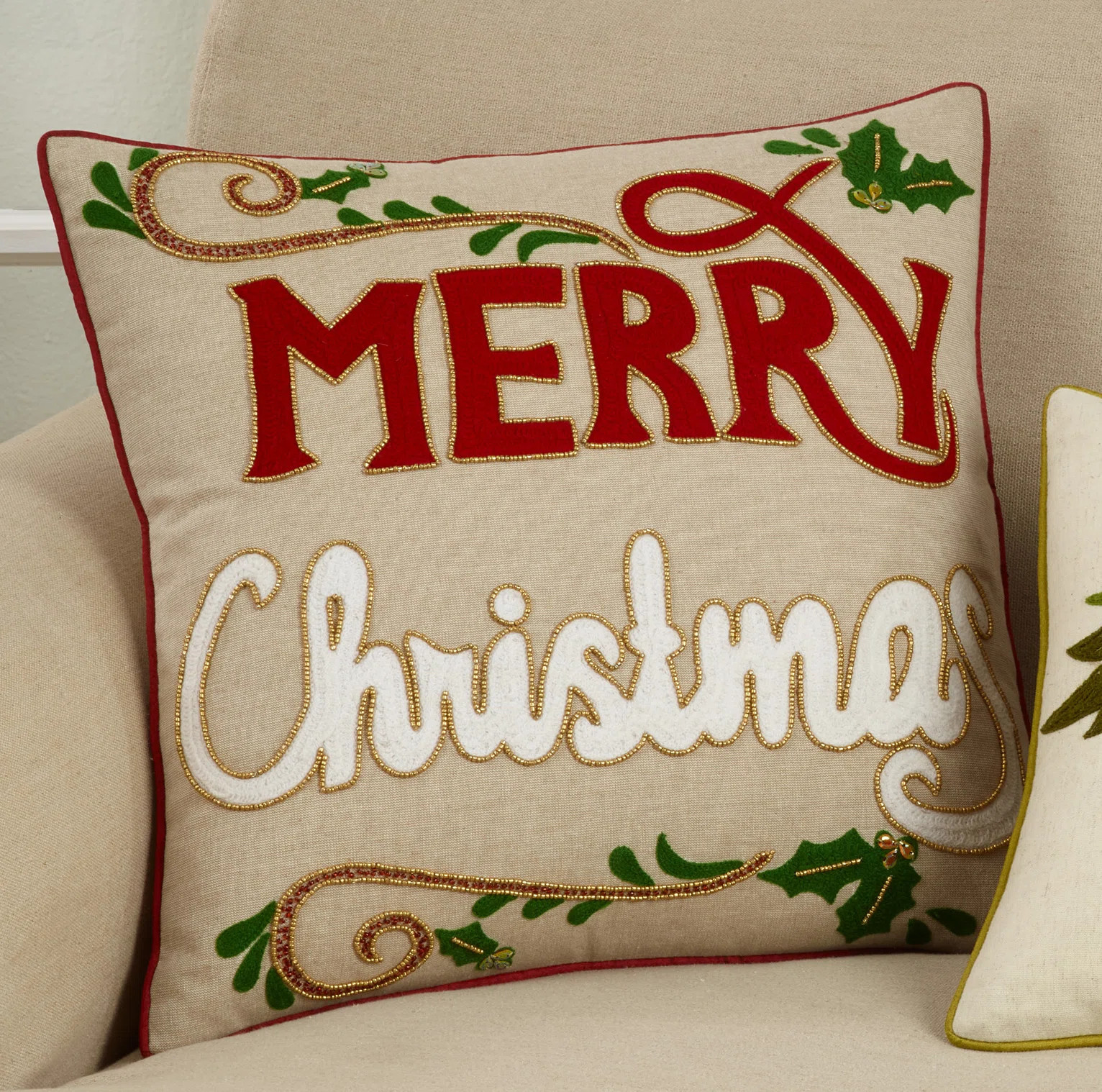 Merry Christmas Cotton Pillow Cover | Wayfair North America
