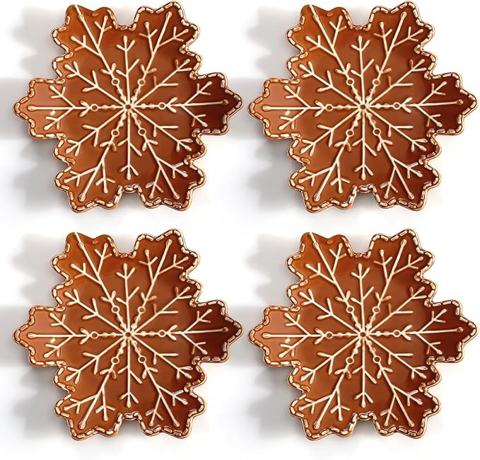 Honeydak 4 Pcs Gingerbread Snowflake Ceramic Appetizer Plates Traditional Christmas Gingerbread S... | Amazon (US)