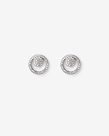cubic zirconia double circle post back earrings | Express