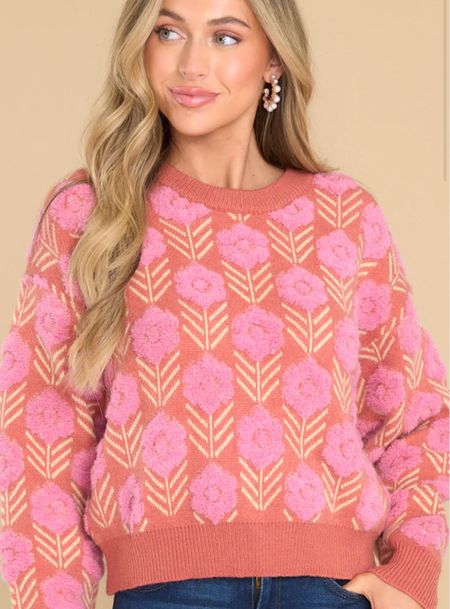 Floral sweater 
Red dress boutique 
Fall sweater 

#LTKstyletip #LTKmidsize #LTKSeasonal