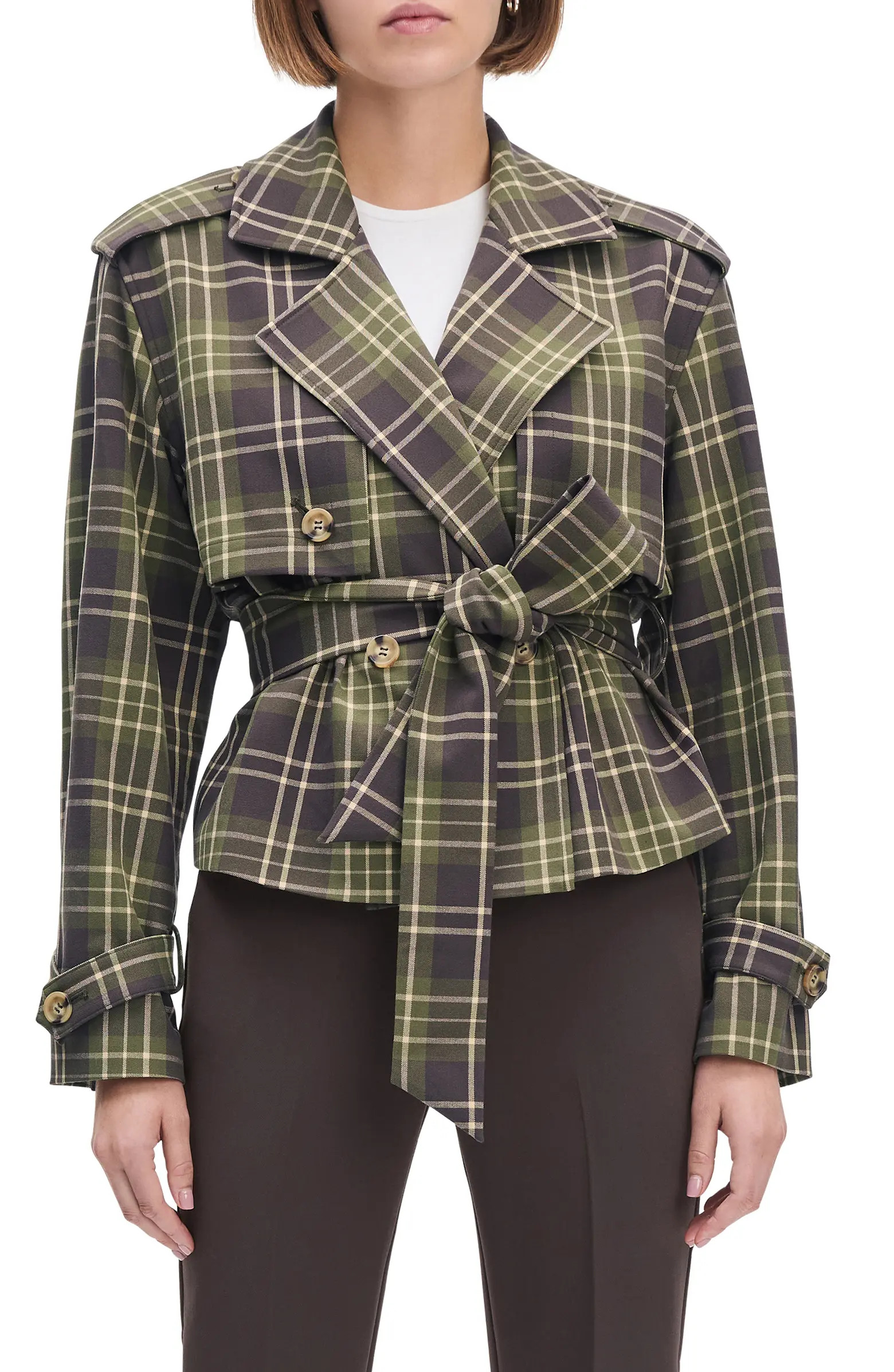 Favorite Daughter The Cropped Charles Plaid Trench Coat | Nordstrom | Nordstrom